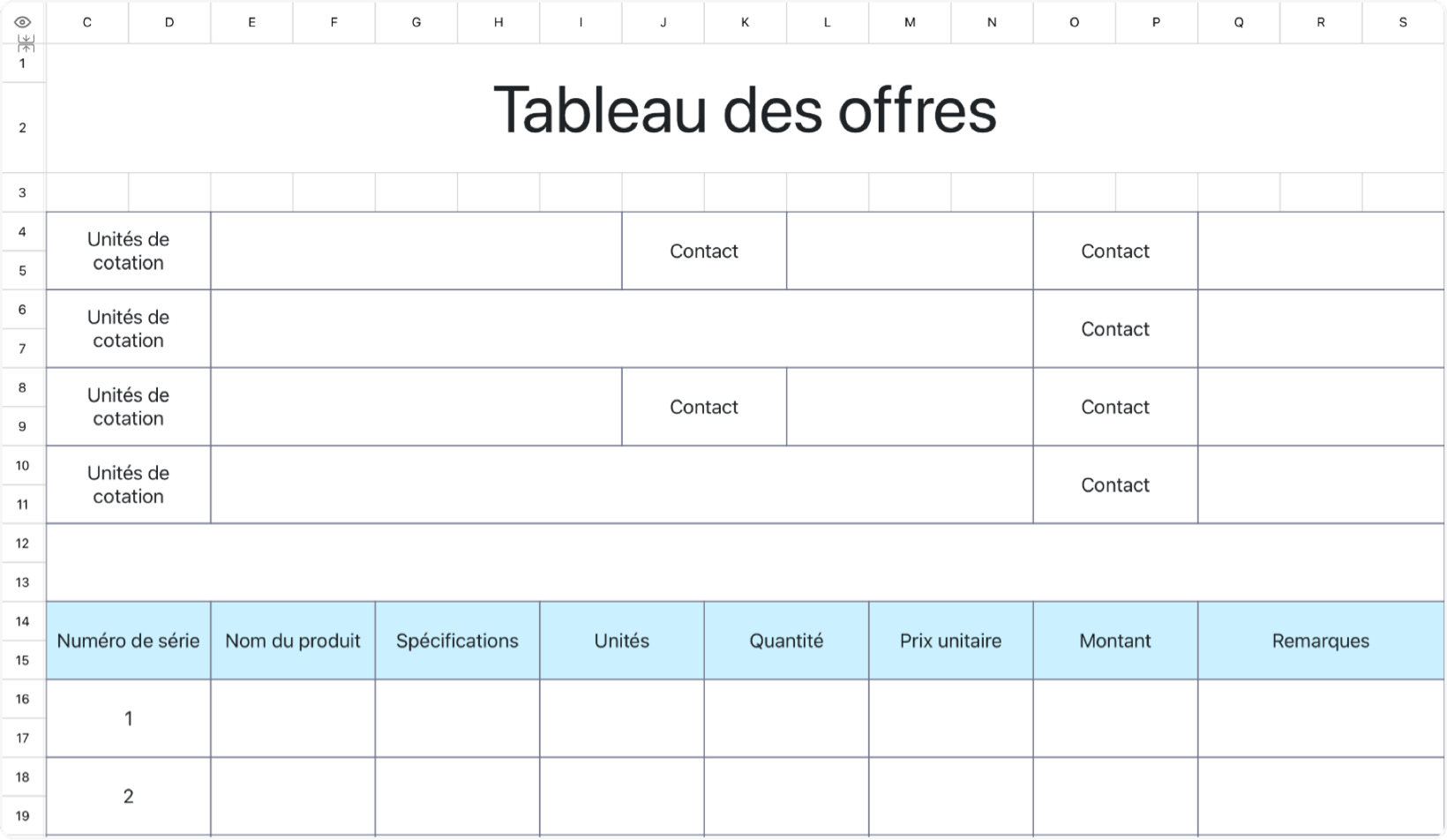 Tableau des offres 1